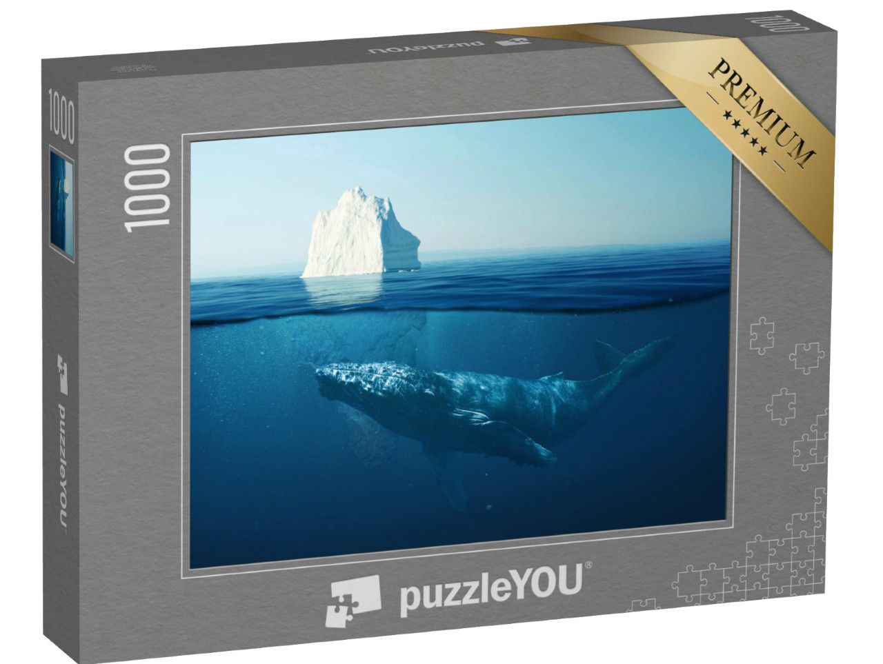 Puzzel 1000 stukjes „IJsberg in de oceaan onder water met een walvis“