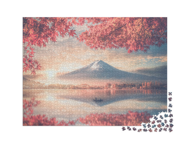 Puzzel 2000 stukjes „Fuji en het Kawaguchikomeer in de ochtendnevel, Japan“
