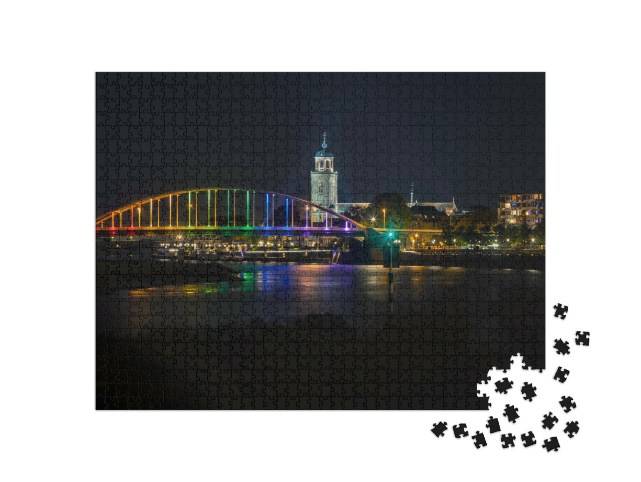 Puzzel 1000 stukjes „Regenboogkleuren op de brug over de IJssel bij Deventer“