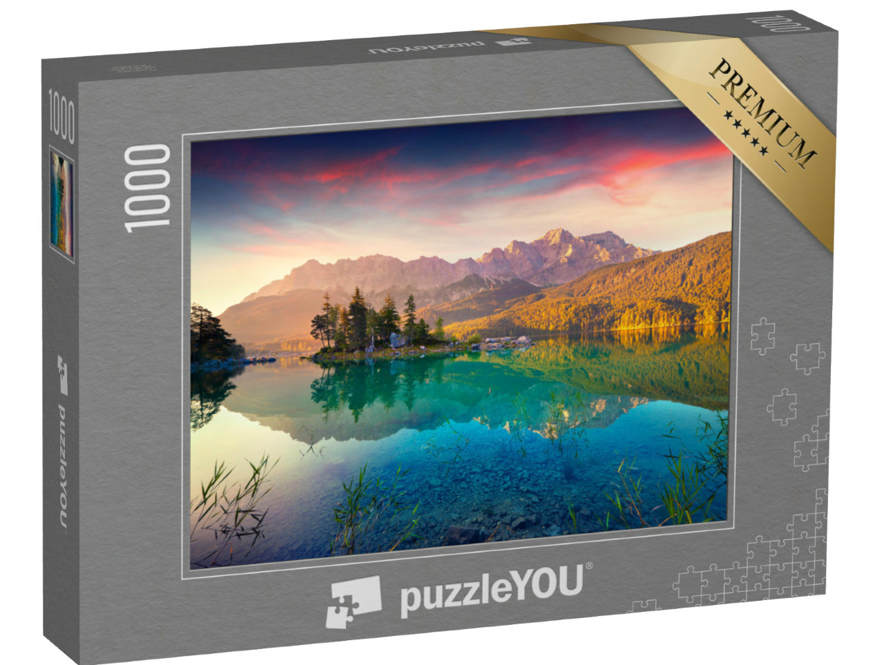 Puzzel 1000 stukjes „Zonsopgang bij de Eibsee, Duitse Alpen“