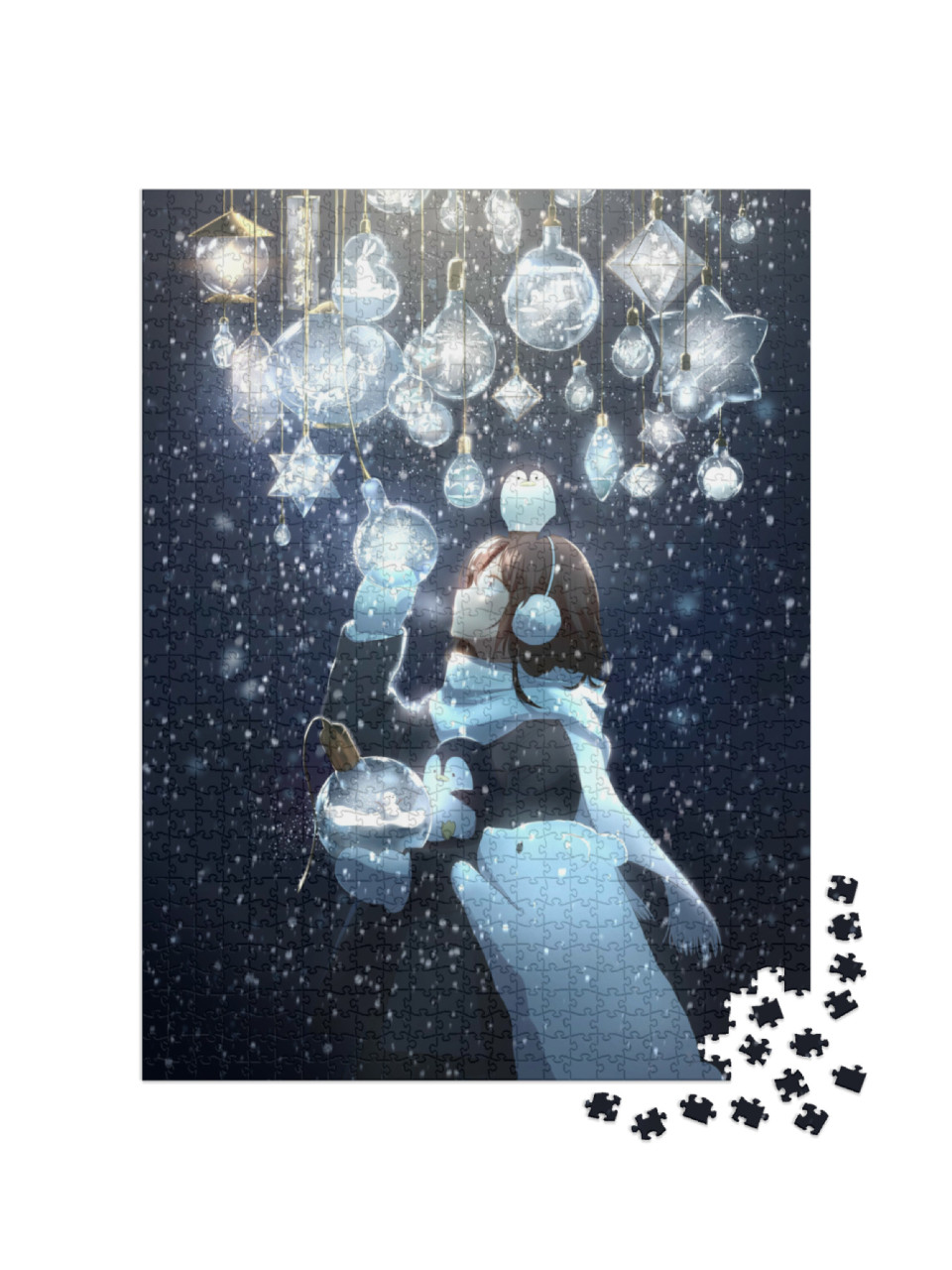 Puzzel 1000 stukjes „Een meisje in anime-stijl met kerst“
