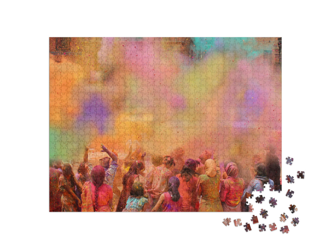 Puzzel 1000 stukjes „Kleurrijk Holi festival: een uitbarsting van kleur in Nepal of India“