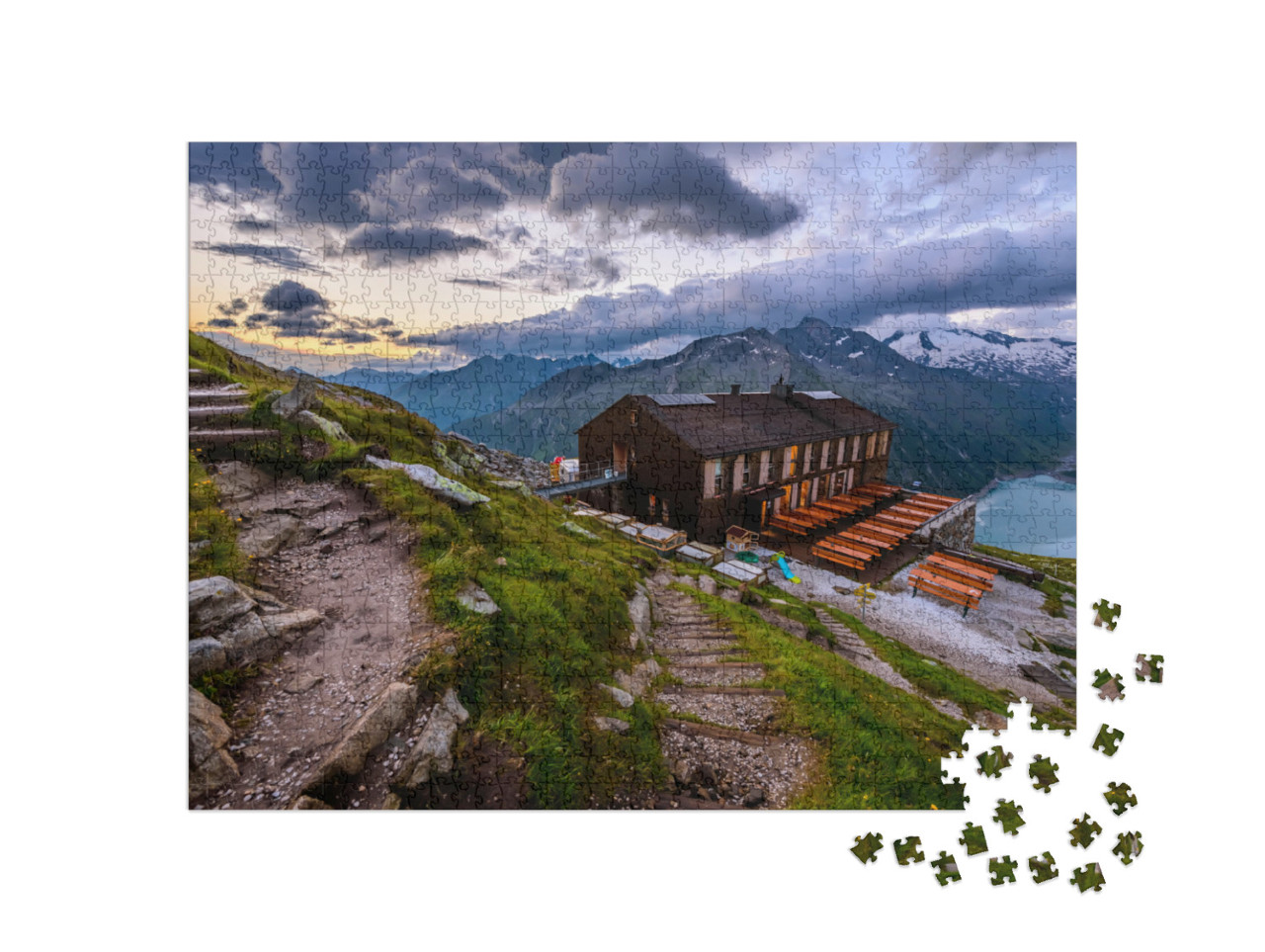Puzzel 1000 stukjes „De Olpererhütte aan de voet van de Olperer, Zillertaler Alpen, Tirol“