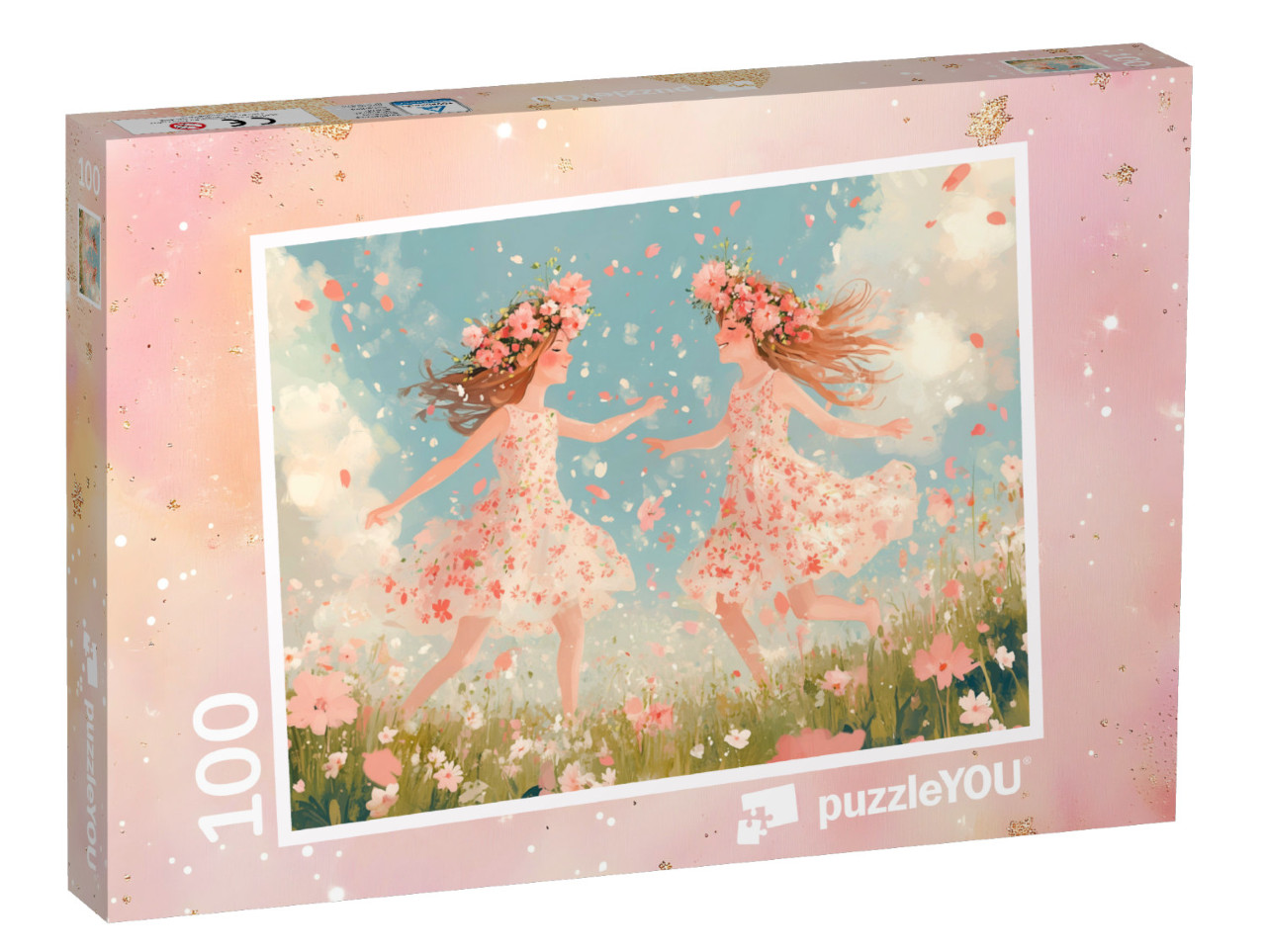 Puzzel 100 stukjes „Twee lentefeeën en hun bloemen“