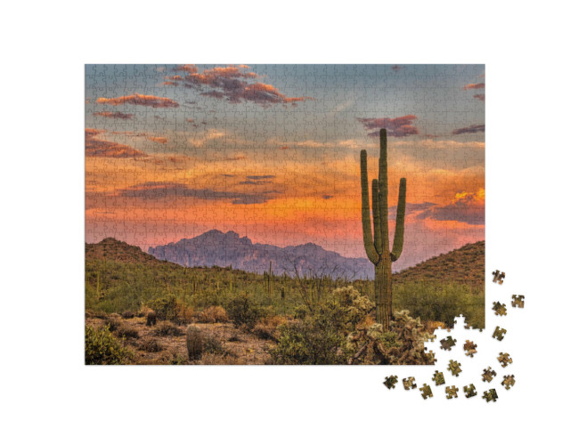 Puzzel 1000 stukjes „Zonsondergang in de Sonorawoestijn bij Phoenix, Arizona“