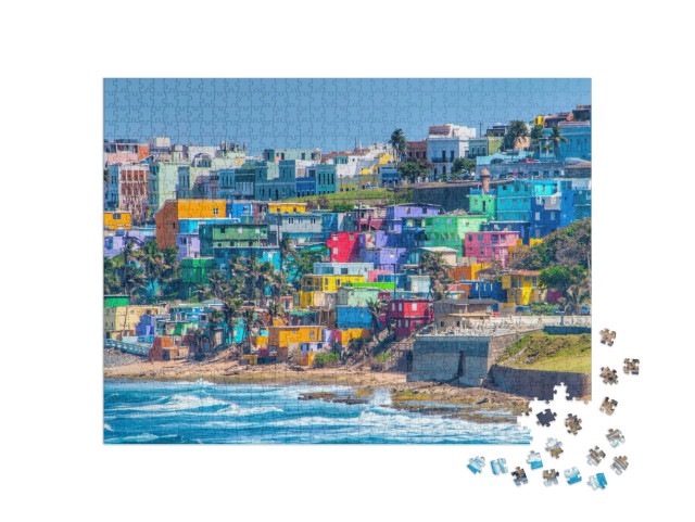 Puzzel 1000 stukjes „Kleurrijke huizen op het strand in San Juan, Puerto Rico“