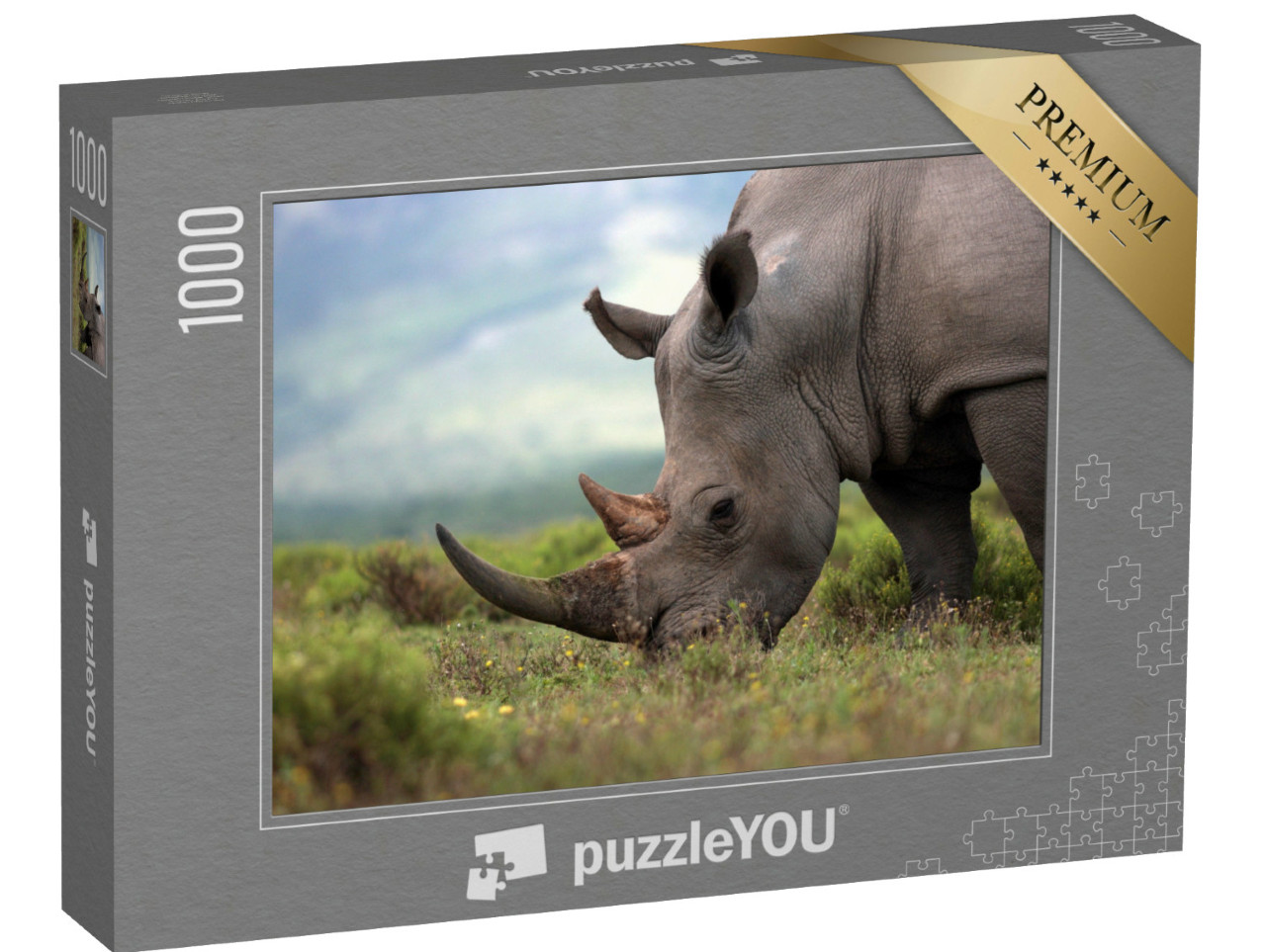 Puzzel 1000 stukjes „Close-up van een witte neushoorn“