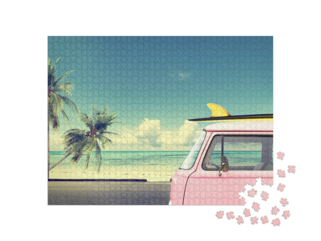 Puzzel 1000 stukjes „Roze surfer vintage bus“