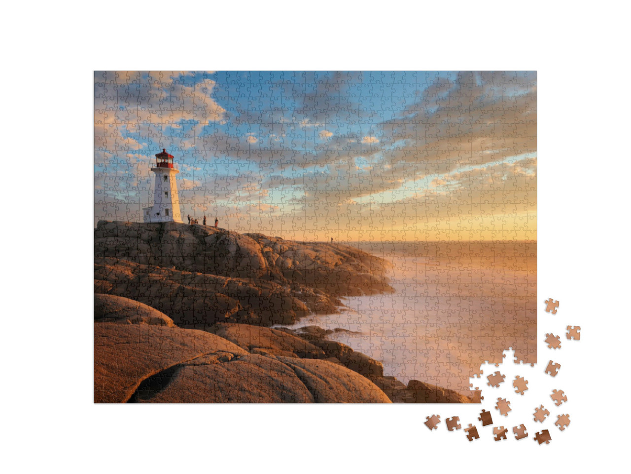 Puzzel 1000 stukjes „Zonsondergang boven de vuurtoren van Peggy Cove, Nova Scotia, Canada“
