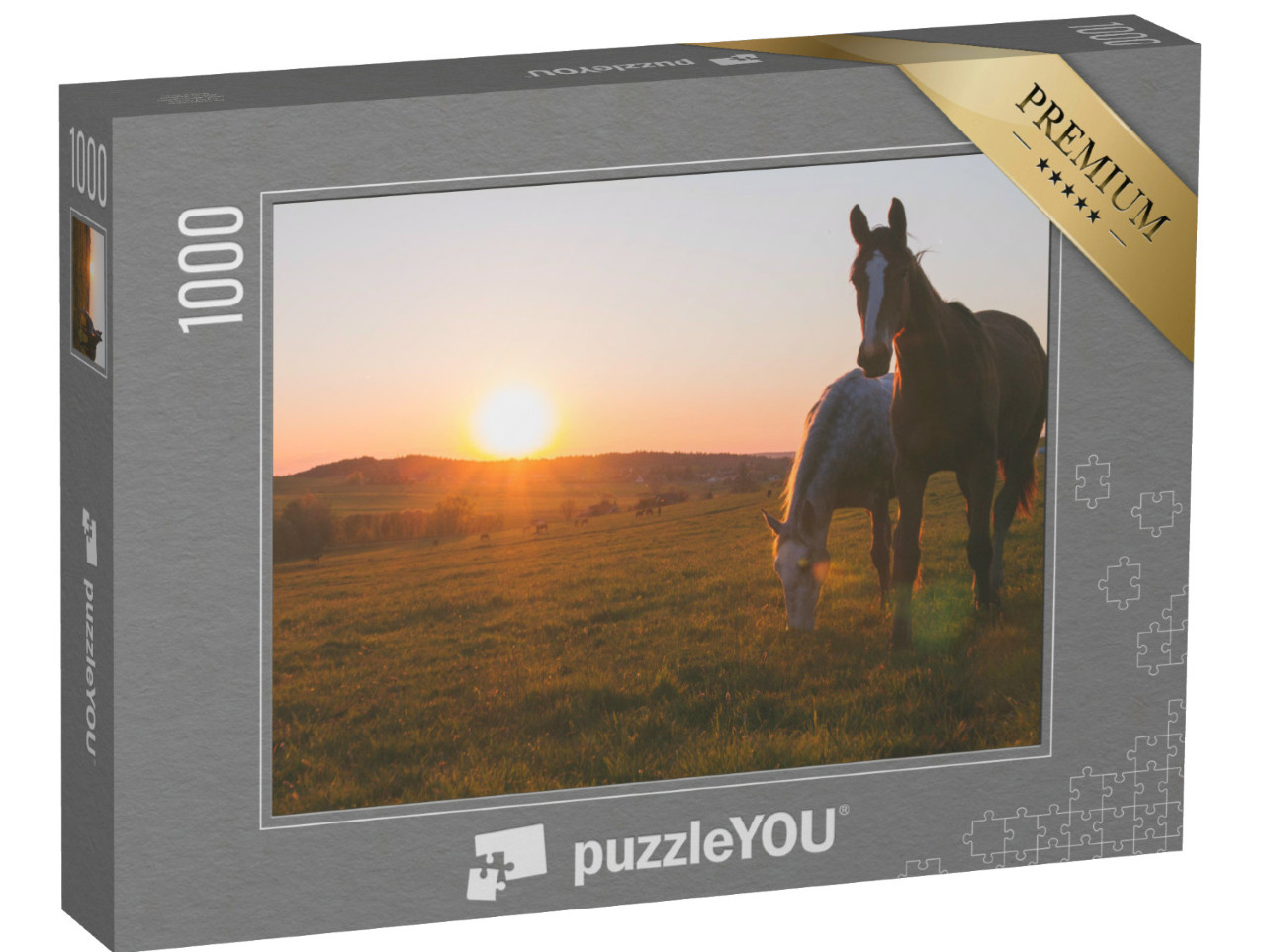 Puzzel 1000 stukjes „Twee paarden in de zonsondergang“