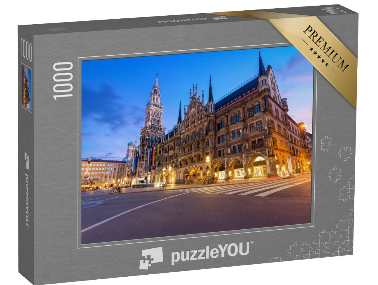 Puzzel 1000 stukjes „Marienplatz en stadhuis van München bij nacht, Beieren, Duitsland“