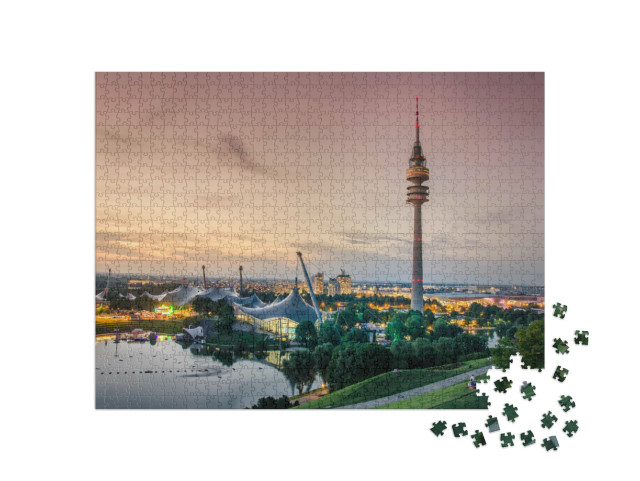 Puzzel 1000 stukjes „Zonsondergang in het Olympisch Park München“