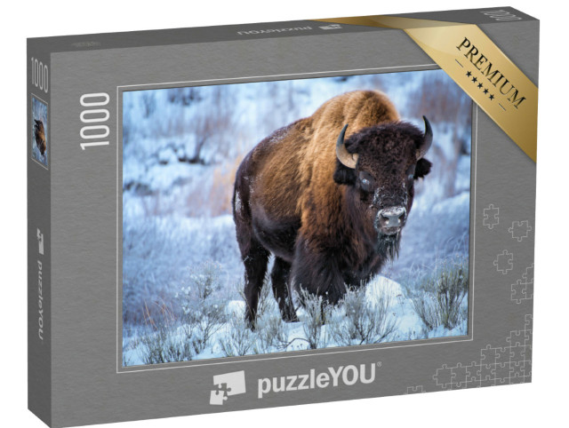 Puzzel 1000 stukjes „Amerikaanse bizon in de sneeuw, Yellowstone National Park“