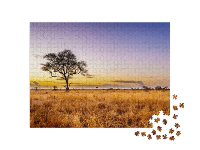 Puzzel 1000 stukjes „Zonsopgang over de savanne in het centrale Kruger National Park, Zuid-Afrika“