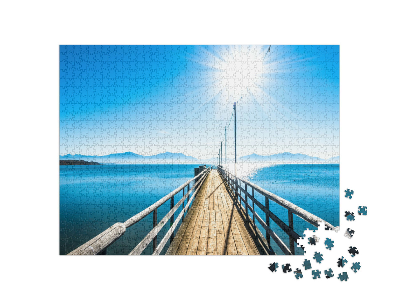 Puzzel 1000 stukjes „Landschap aan de Chiemsee, uitzicht op de bergen, Beieren“