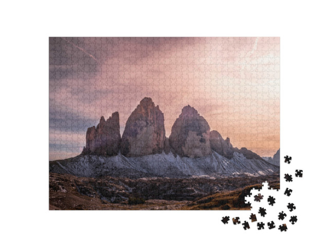 Puzzel 1000 stukjes „Drie toppen in het Nationaal Park Sesto: zonsondergang in de Dolomieten“