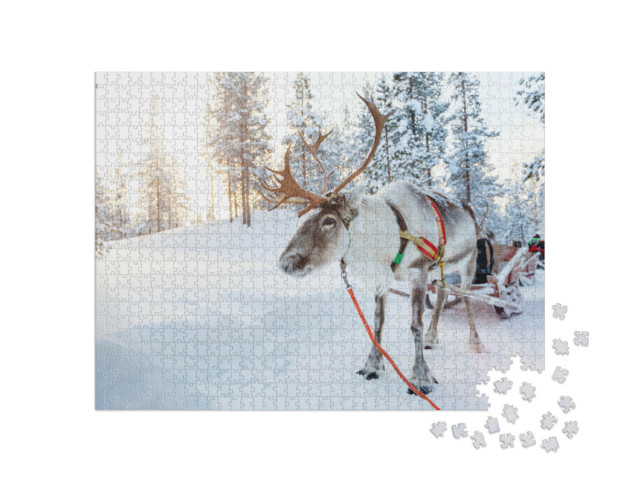 Puzzel 1000 stukjes „Rendieren in een winters bos in Fins Lapland“