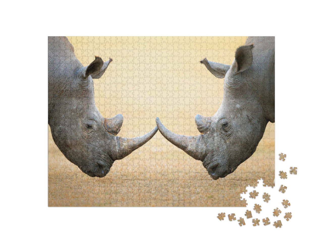 Puzzel 1000 stukjes „Witte neushoorns, kop aan kop - Kruger National Park, Zuid-Afrika“