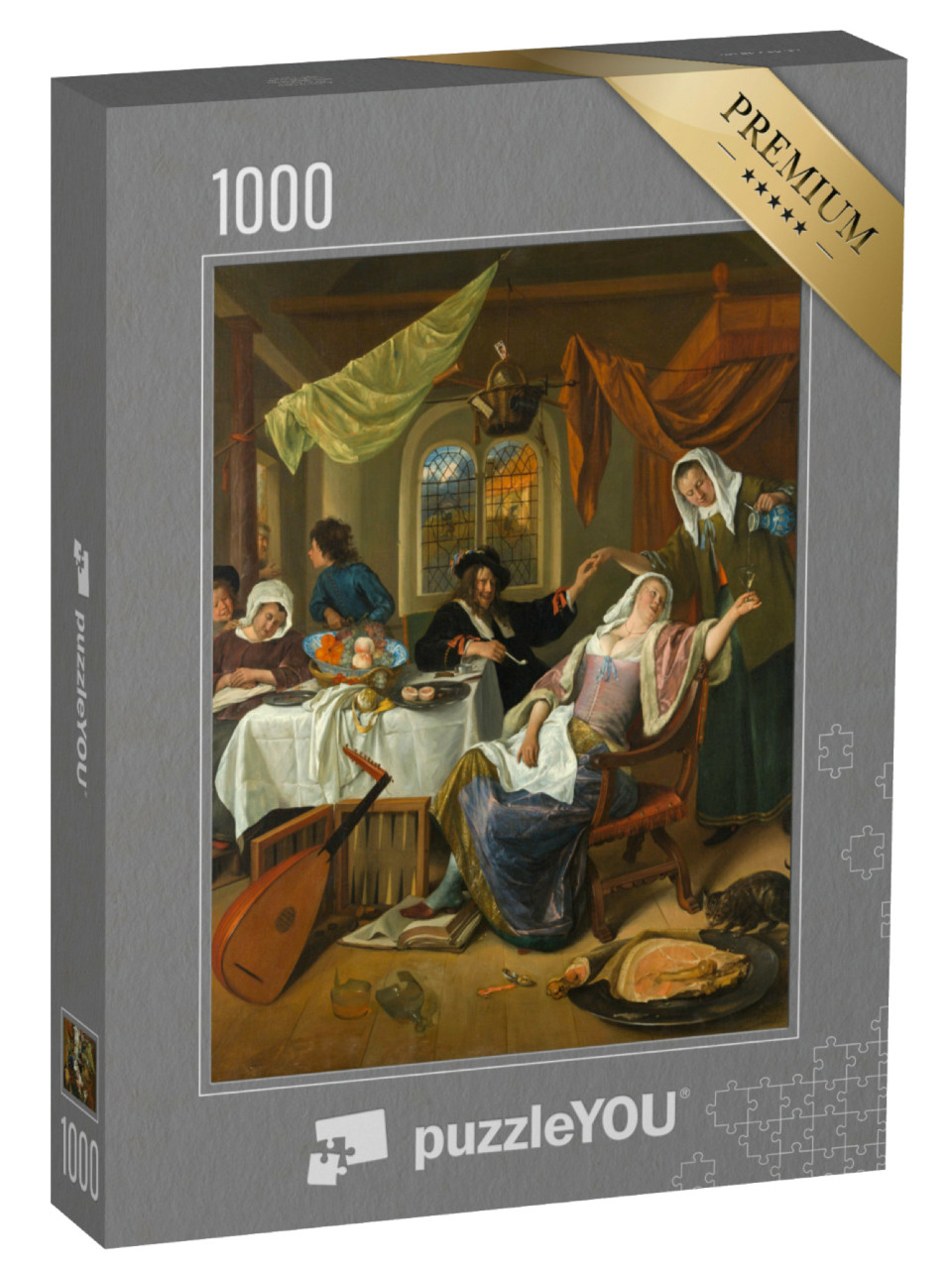 Puzzel 1000 stukjes „Jan Steen - Het ontbonden huishouden“