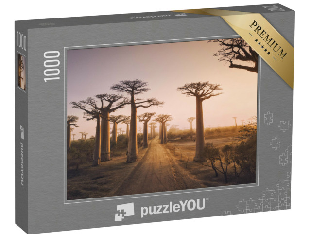 Puzzel 1000 stukjes „Baobabbomen bij zonsondergang, baobabboom in Madagaskar“