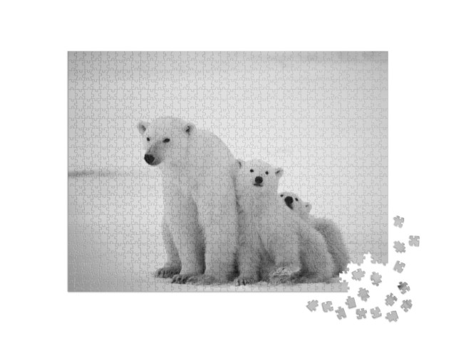 Puzzel 1000 stukjes „Ijsbeer met welpen“