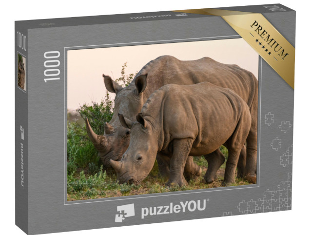 Puzzel 1000 stukjes „Witte neushoorn en jong in Namibië“
