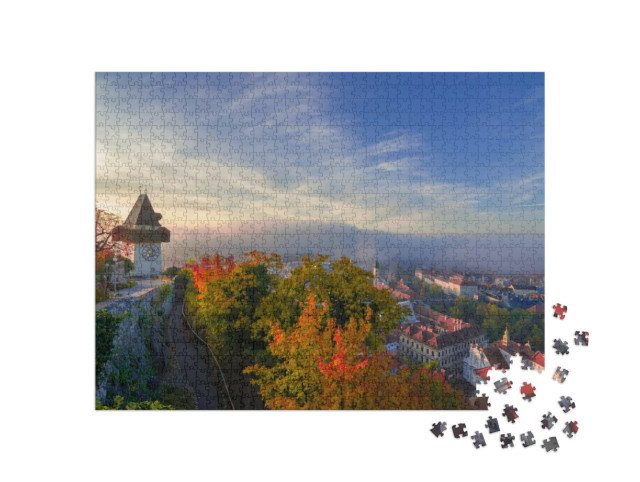 Puzzel 1000 stukjes „Klokkentoren van Graz op de Schloßberg, Oostenrijk“