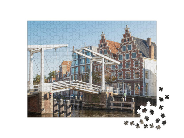 Puzzel 1000 stukjes „Gravestenenbrug over de rivier het Spaarne in Haarlem, Nederland“