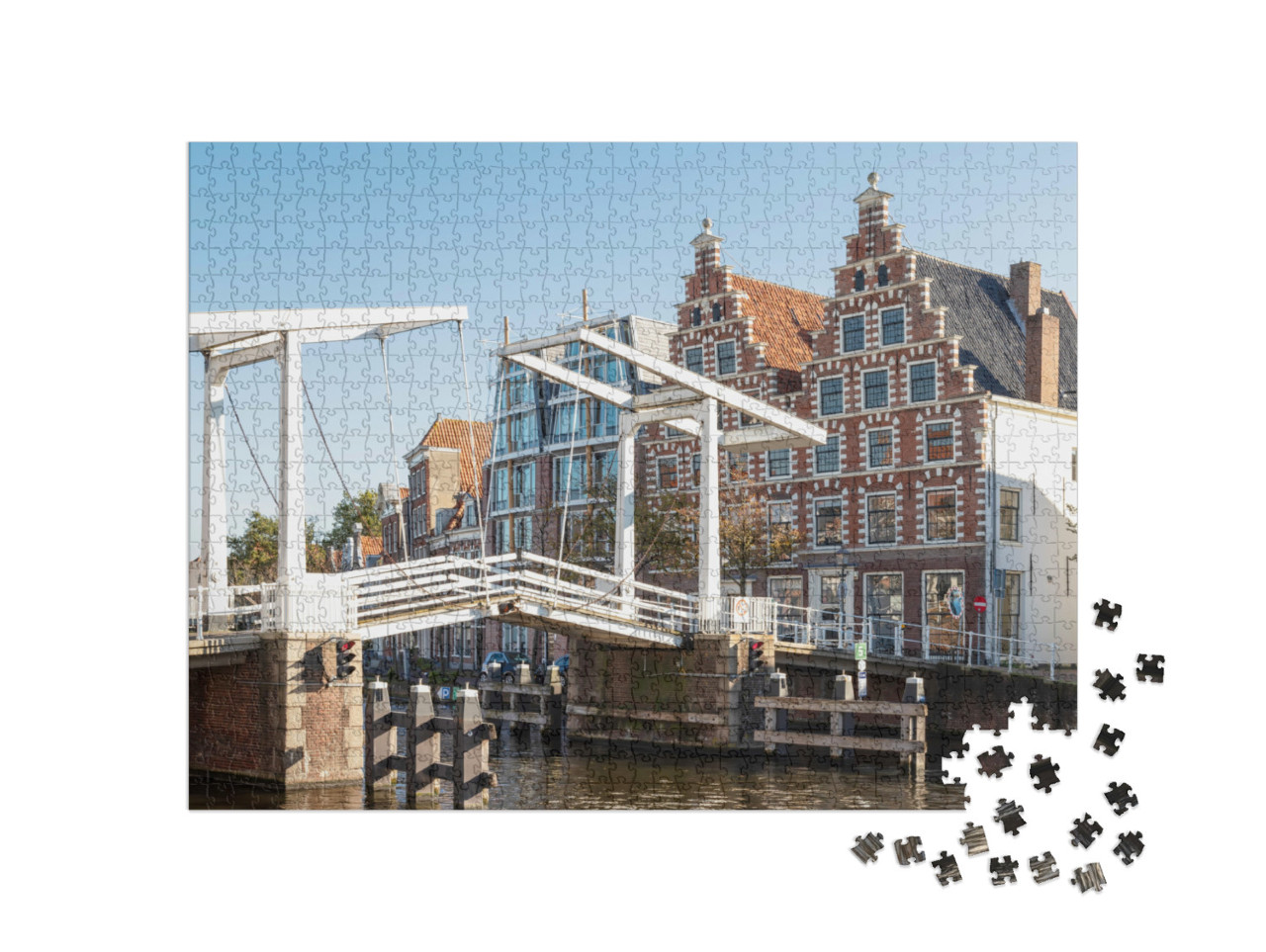 Puzzel 1000 stukjes „Gravestenenbrug over de rivier het Spaarne in Haarlem, Nederland“