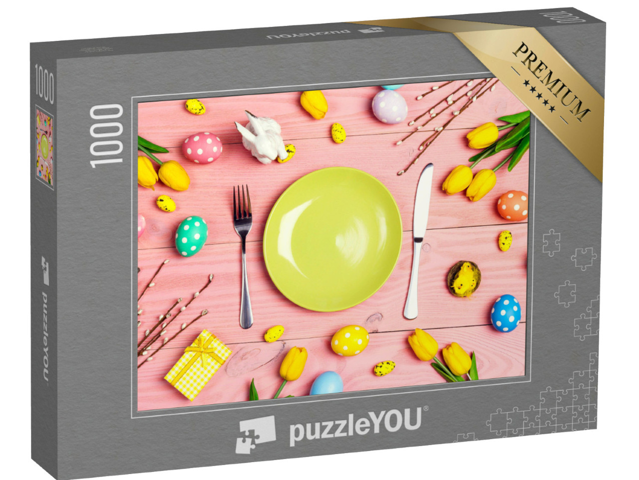 Puzzel 1000 stukjes „Tafel dekken met bestek en paasdecoraties“