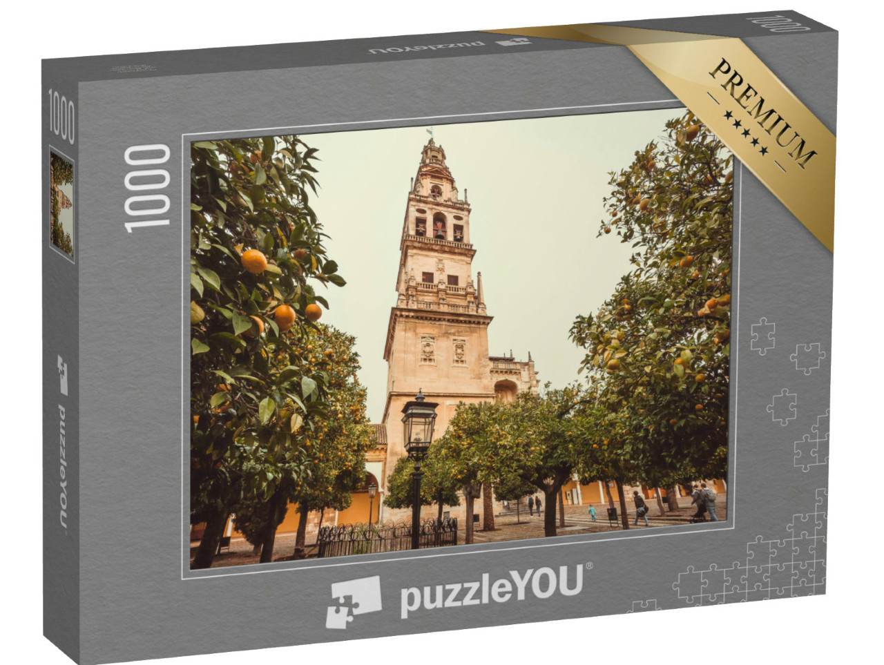 Puzzel 1000 stukjes „Sinaasappelbomen bij de klokkentoren van de Mezquita van Córdoba“