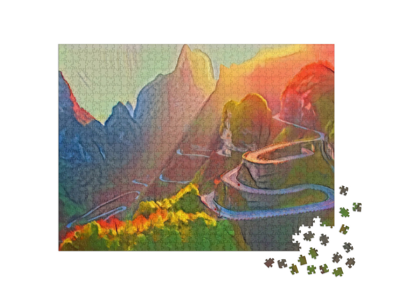 Puzzel 1000 stukjes „in de kunststijl van Franz Marc - Nationaal Park Tianmen Mountain, provincie Hunan, China“