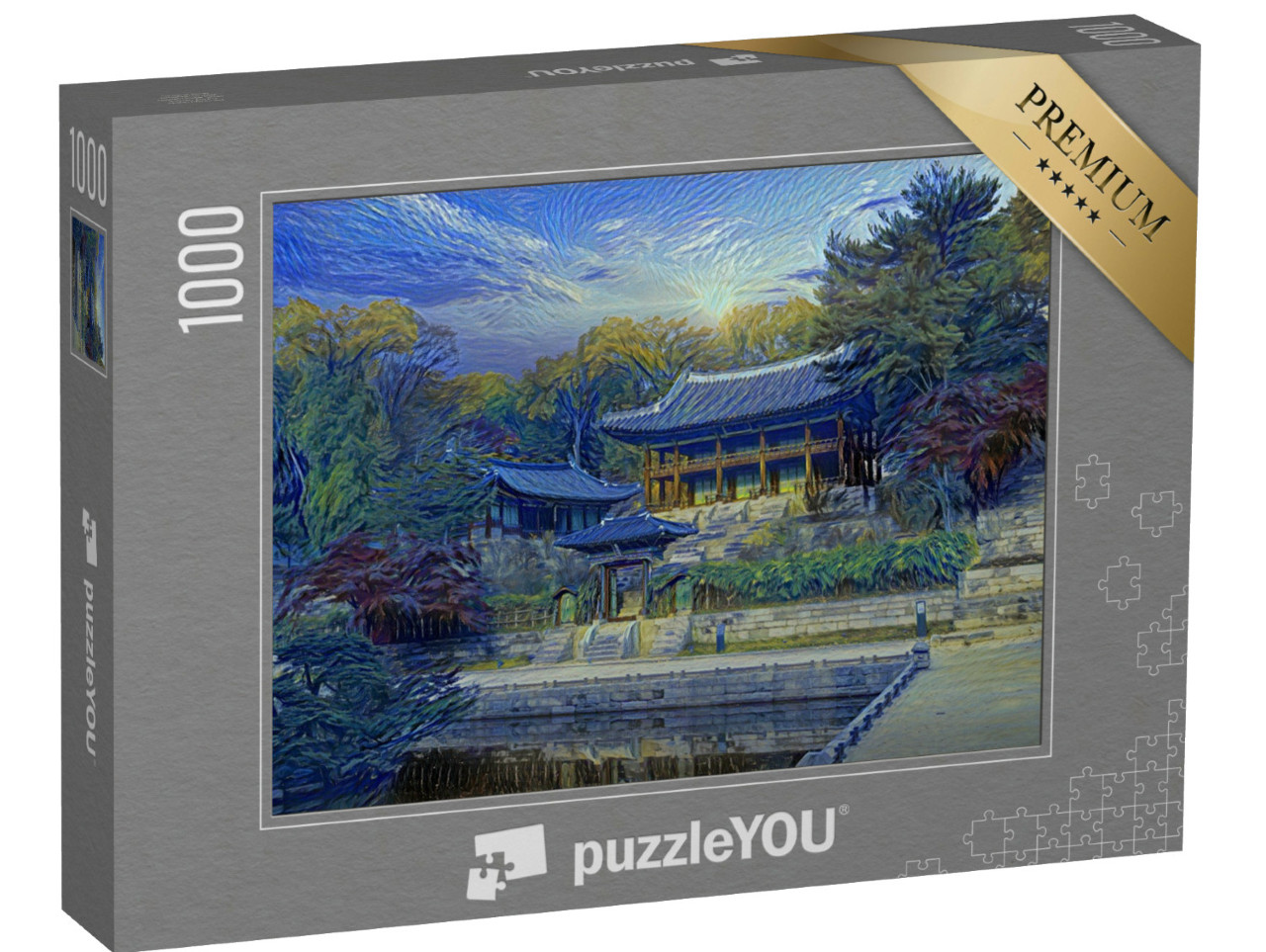 Puzzel 1000 stukjes „in de kunststijl van van Gogh, Starry Night - Autumn in Changdeokgung Palace in Seoul, Zuid-Korea“
