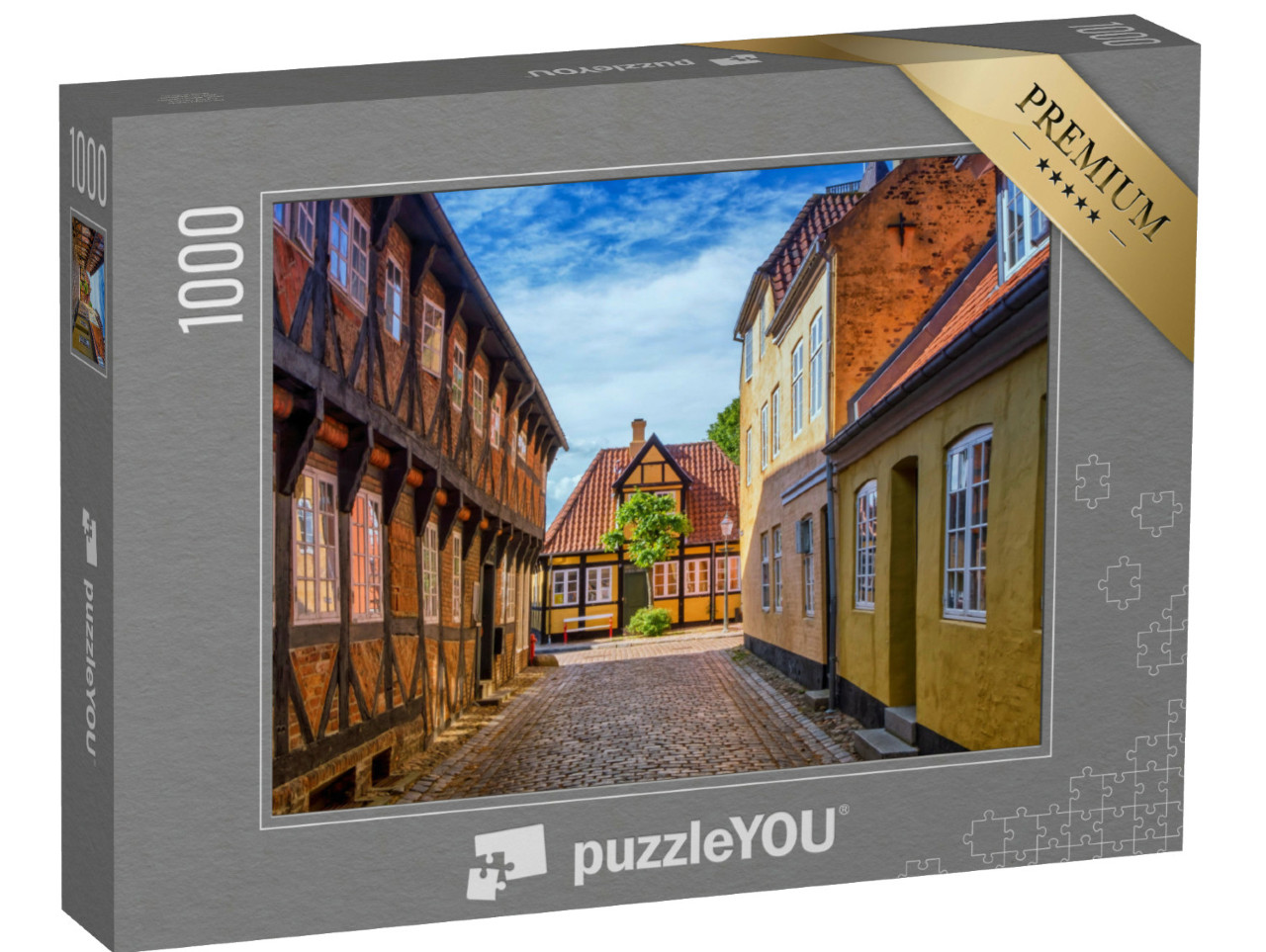 Puzzel 1000 stukjes „Straat en huizen van de middeleeuwse stad Ribe in Denemarken“