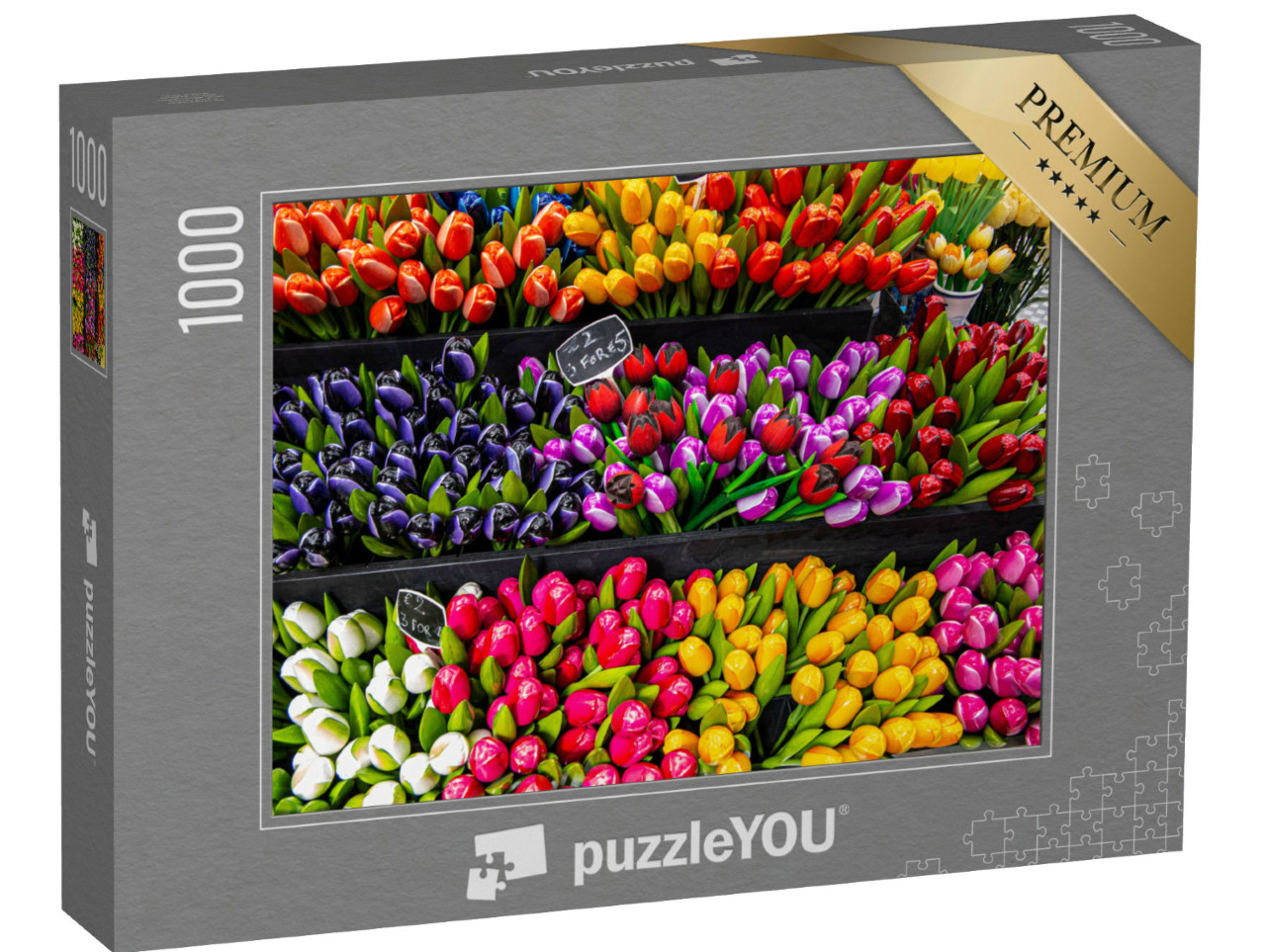 Puzzel 1000 stukjes „Houten tulpenbloemen op de markt in Amsterdam“