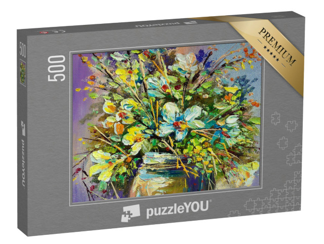 Puzzel 500 stukjes „Olieverfschilderij: Kleurrijk boeket bloemen“