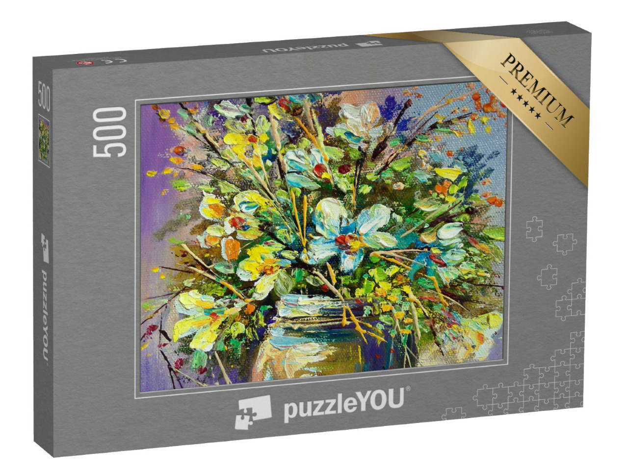 Puzzel 500 stukjes „Olieverfschilderij: Kleurrijk boeket bloemen“