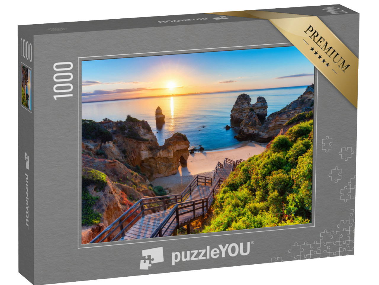 Puzzel 1000 stukjes „Praia do Camilo: strand met blauwe zee in de Algarve, Portugal“