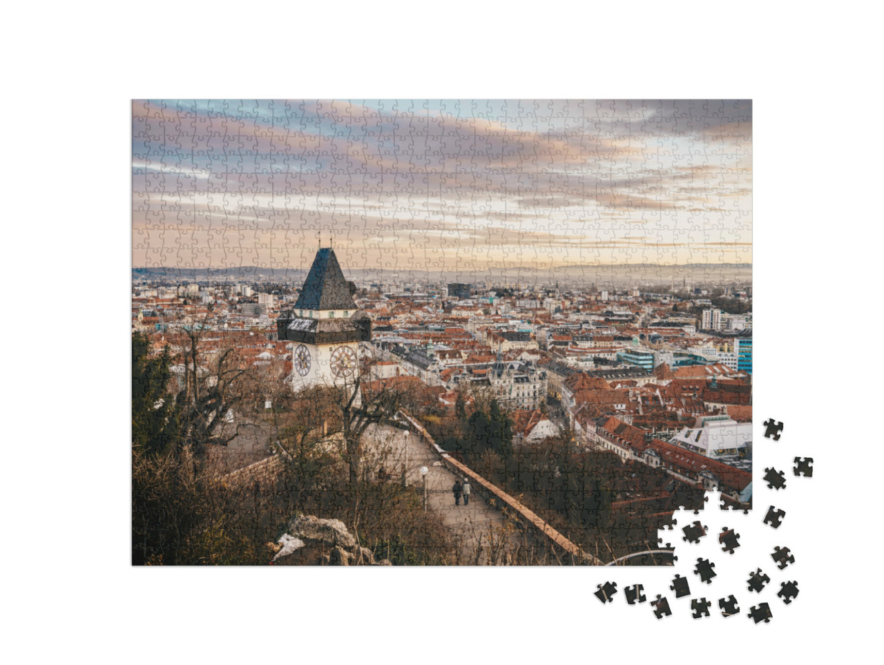Puzzel 1000 stukjes „Oostenrijk van boven: Zonsondergang in Graz“