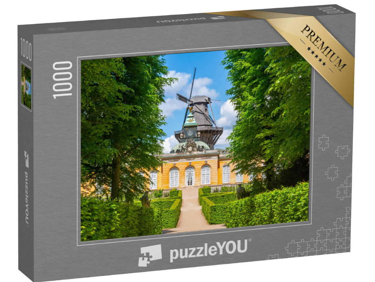 Puzzel 1000 stukjes „Nieuw paleis en windmolen in Sanssouci Park, Potsdam“