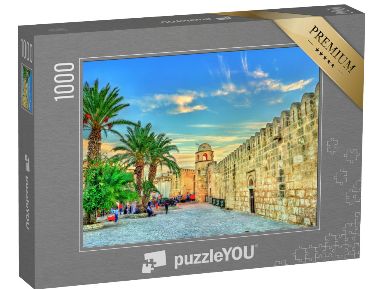 Puzzel 1000 stukjes „Muren en minaret van de Grote Moskee van Sousse, UNESCO Werelderfgoed, Tunesië“