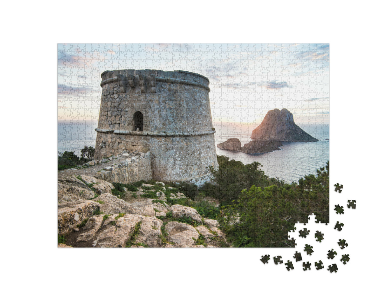 Puzzel 1000 stukjes „Zonsondergang over het eiland Es Vedra, Ibiza“