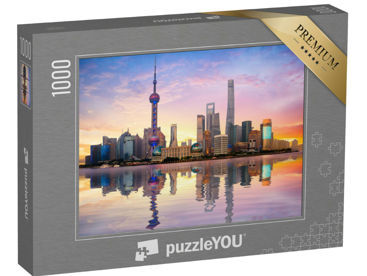 Puzzel 1000 stukjes „Shanghai skyline bij zonsondergang“