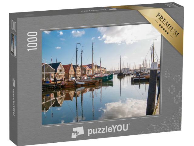 Puzzel 1000 stukjes „Stadje Urk, historische haven en kleurrijke vuurtoren aan het Ijsselmeer, Flevoland“