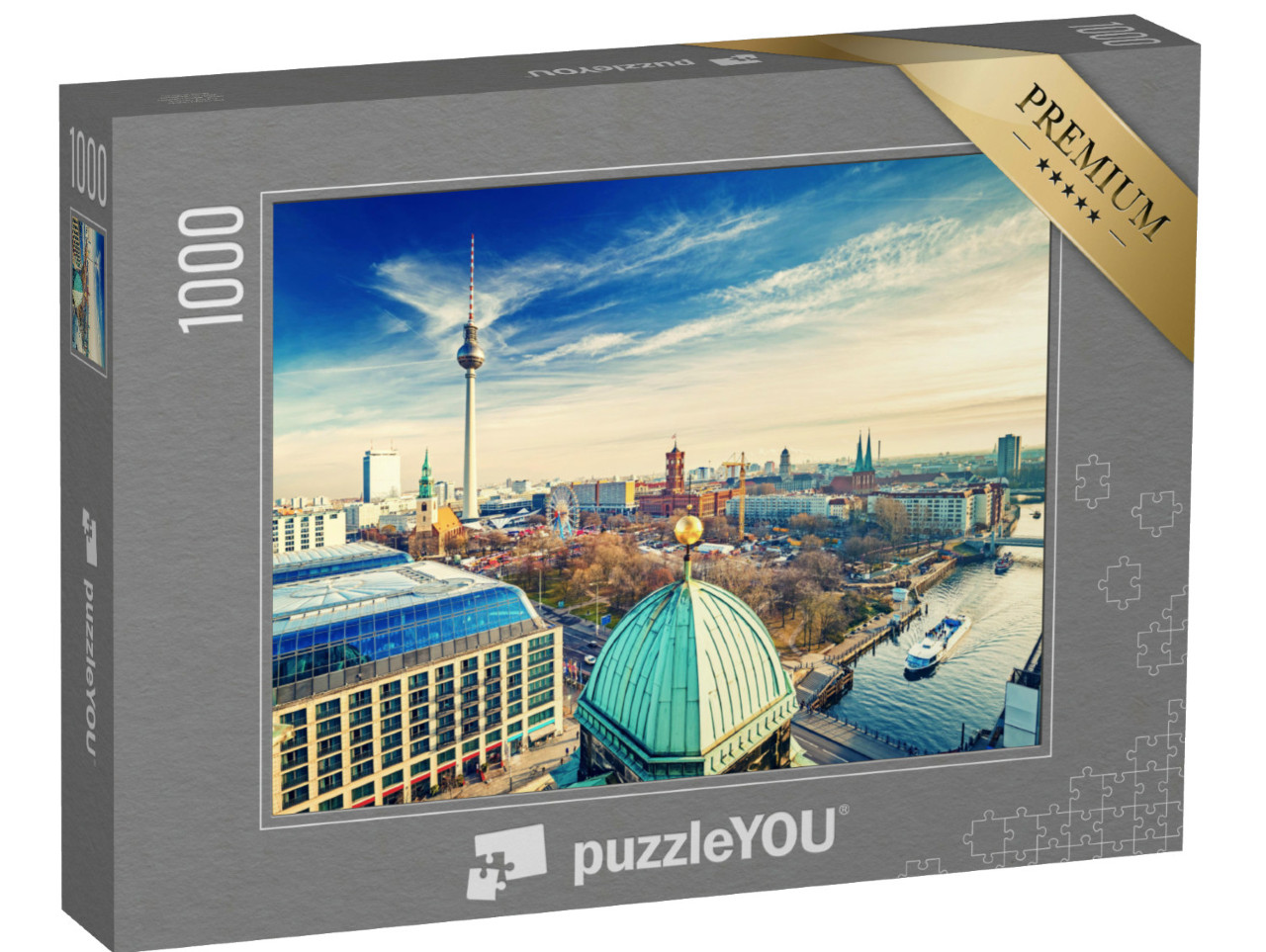 Puzzel 1000 stukjes „Luchtfoto van Alexanderplatz en Spree, Berlijn, Duitsland“