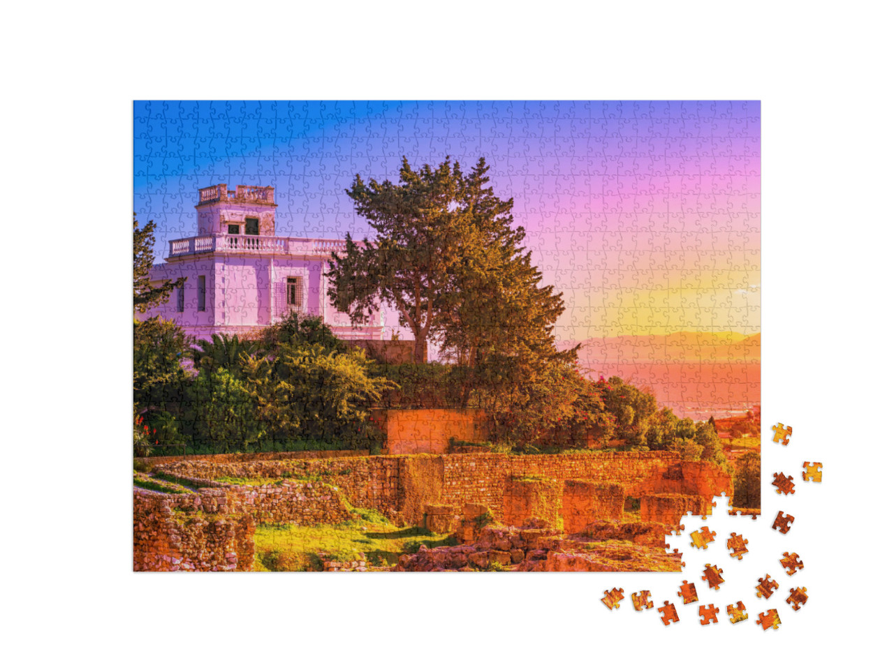 Puzzel 1000 stukjes „Landschap bij het oude Carthago met zicht op ruïnes, Tunesië“