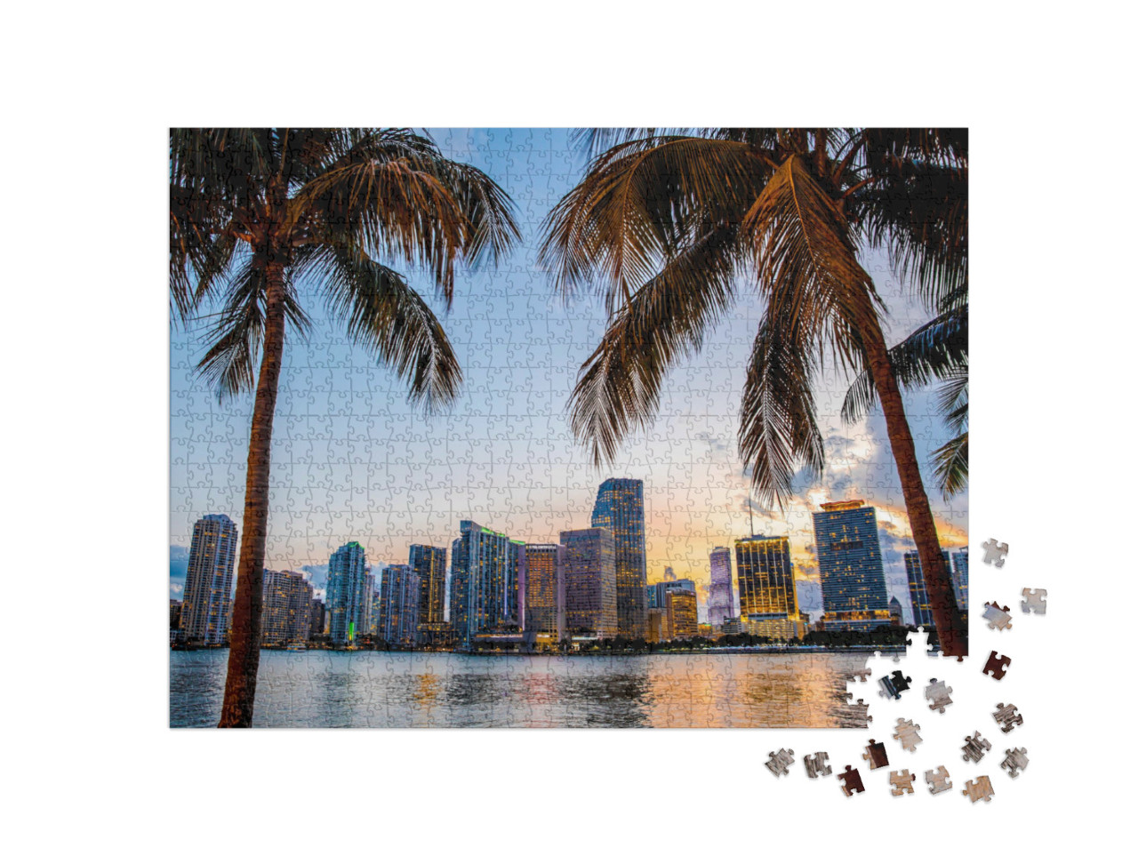 Puzzel 1000 stukjes „Avondbeeld van de skyline van Miami, Florida, VS“