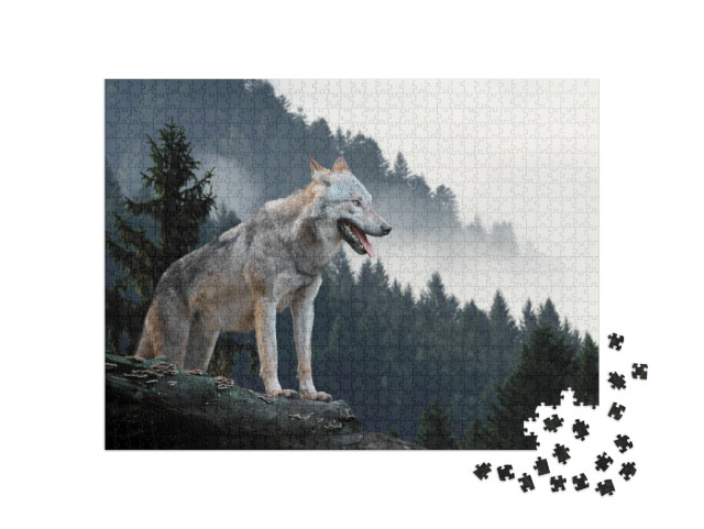 Puzzel 1000 stukjes „Timberwolf in de bergen“