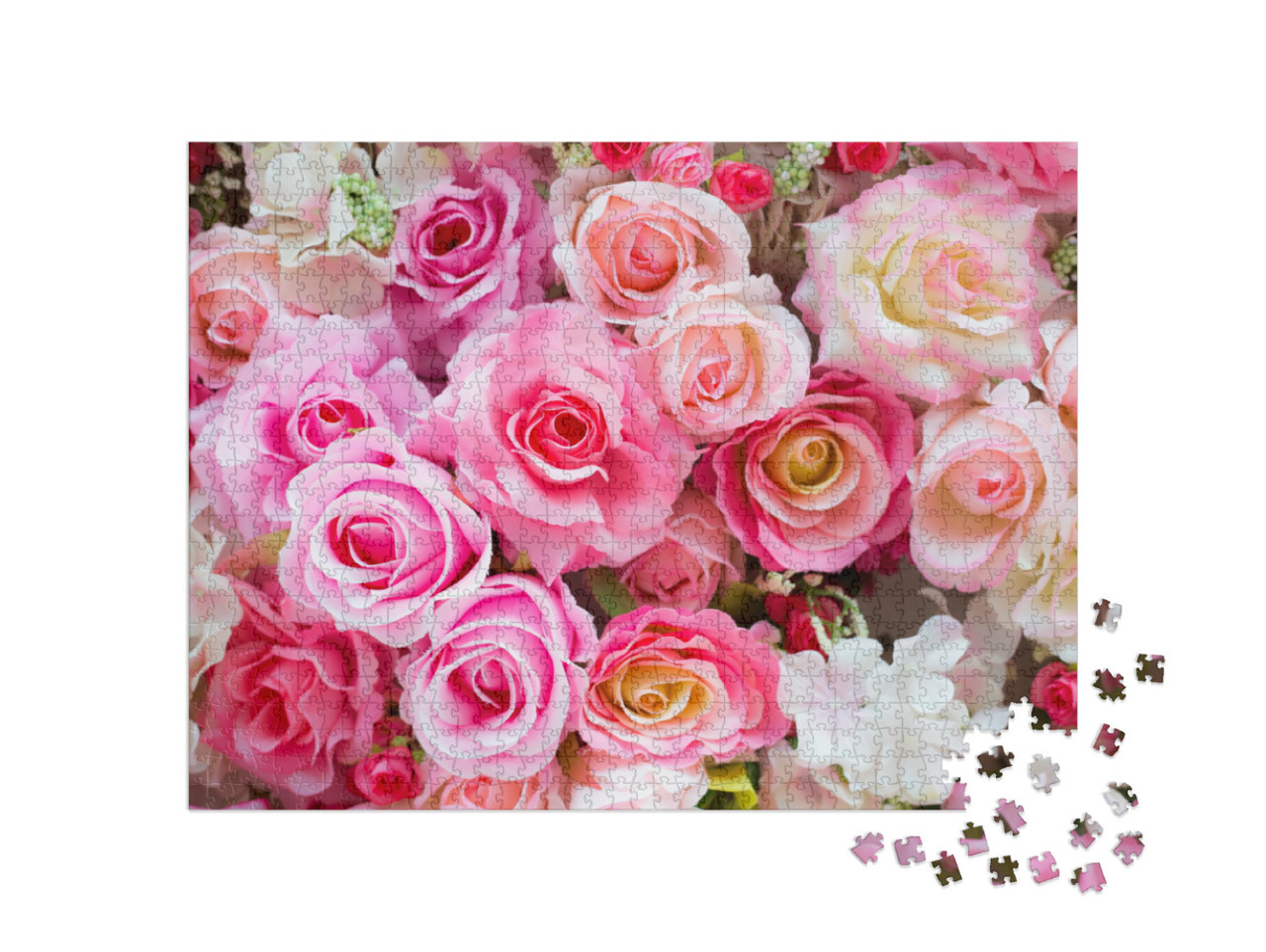 Puzzel 1000 stukjes „Een boeket roze rozen“