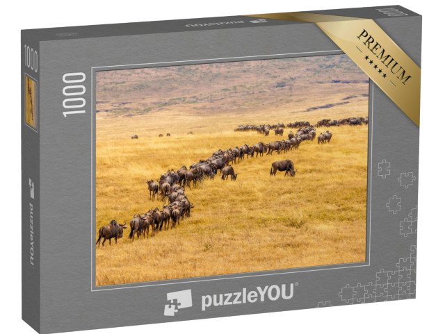 Puzzel 1000 stukjes „Migratie van gnoes op de Afrikaanse savanne“